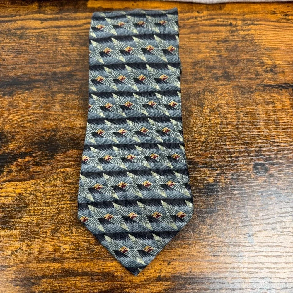 Millennium‎ I Mens Silk Necktie Gray Geometric Abstract USA Vintage 1990s